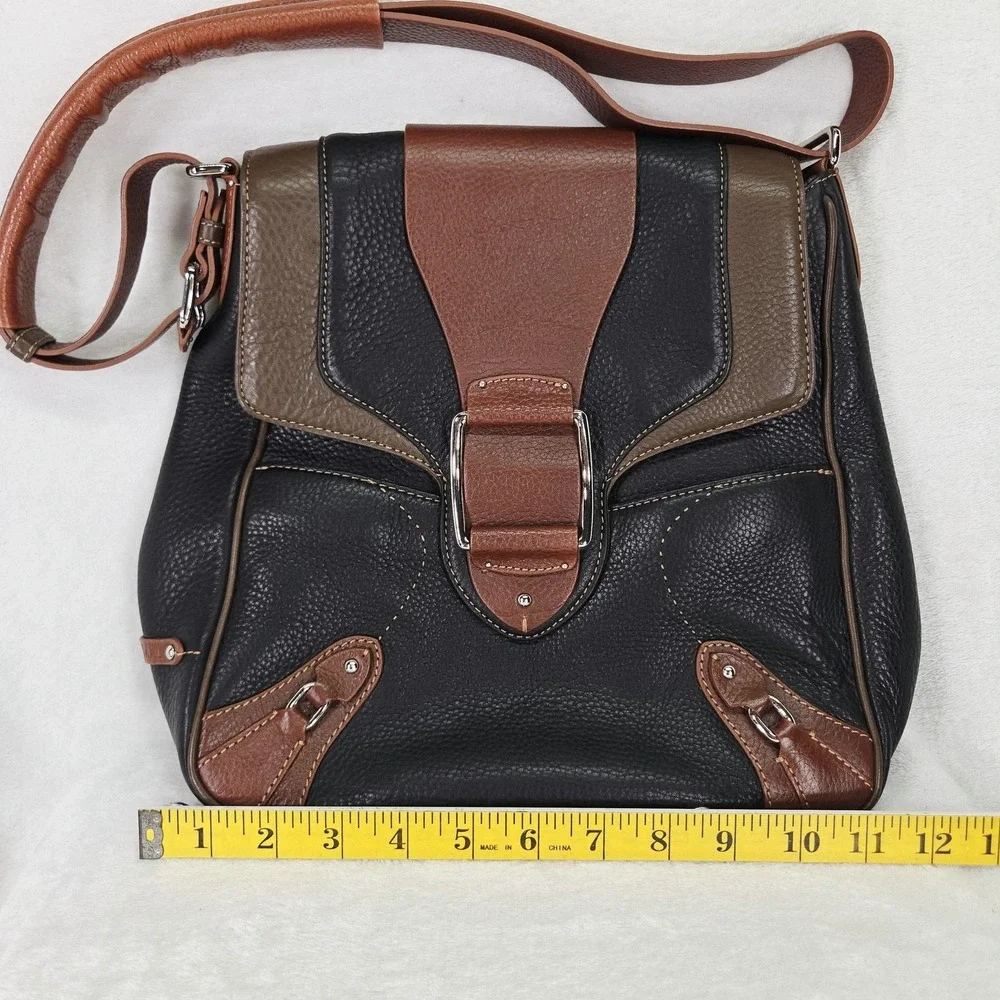 Cole Haan Village Tri Color Messenger Bag Womens Medium Black Brown Leather